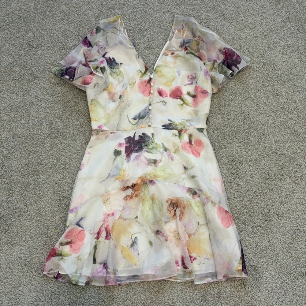 Ted Baker Sangro Angel Sleeve Mini Dress Womens S Pastel Floral Romantic Garden